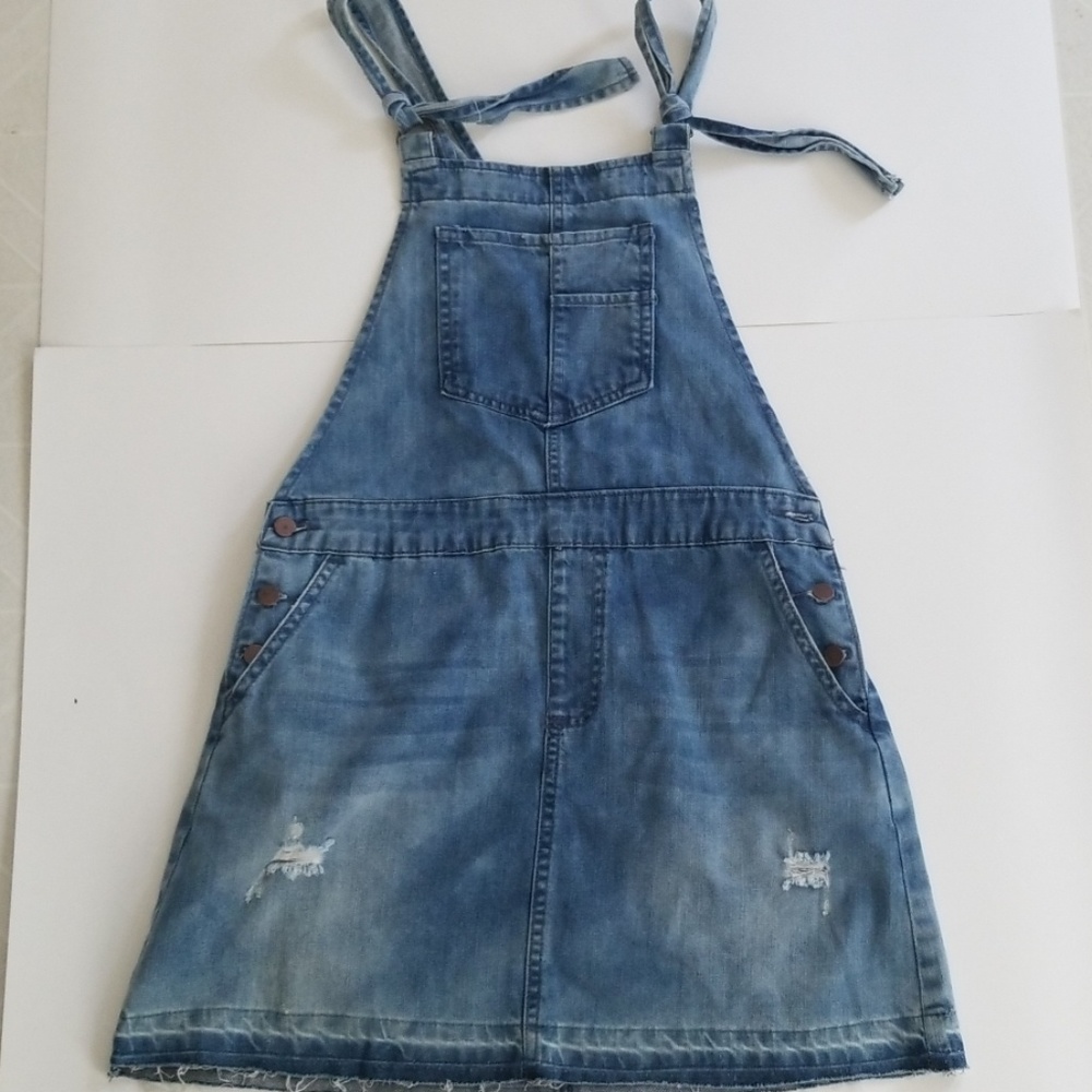 Distress Denim Overall Dress
